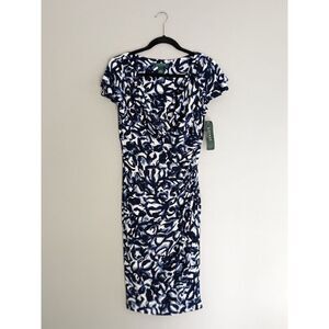 NWT Womens Lauren Ralph Lauren Ruched wrap stretchy Sheath V Neck dress 6‎